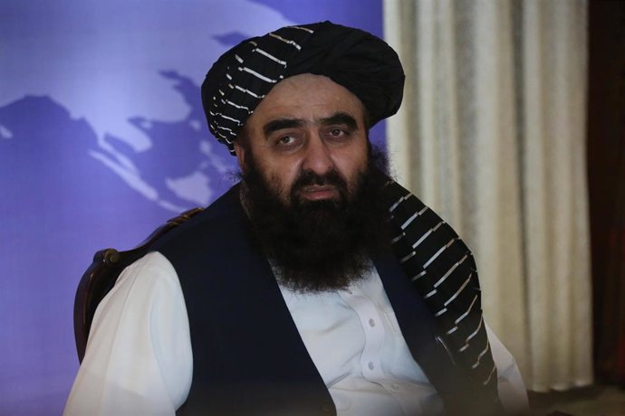 Archivo - El ministro de Exteriores de Afganistán, Amir Jan Mutaqi, durante una conferencia en Kabul en enero de 2024 (archivo)