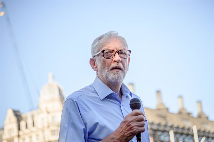 June 30, 2025, London, United Kingdom: London, UK.  Jeremy Corbyn addresses disability activists at a rally in Parliament square ahead of yesterday's vote on the heavily amended Universal Credit and Personal Independence Payment Bill. During the address h