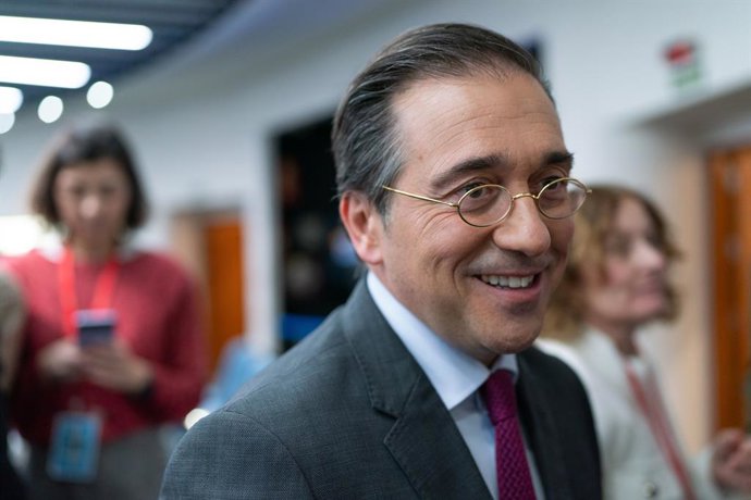 Archivo - April 1, 2025, Madrid, Spain: The Minister of Foreign Affairs, European Union and Cooperation, Jose Manuel Albares, seen during a press conference at the Moncloa Palace.