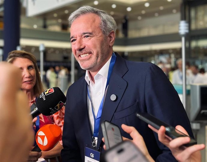 El presidente del Gobierno de Aragón, Jorge Azcón, también presidente del PP regional, en el XXI Congreso Nacional del PP.