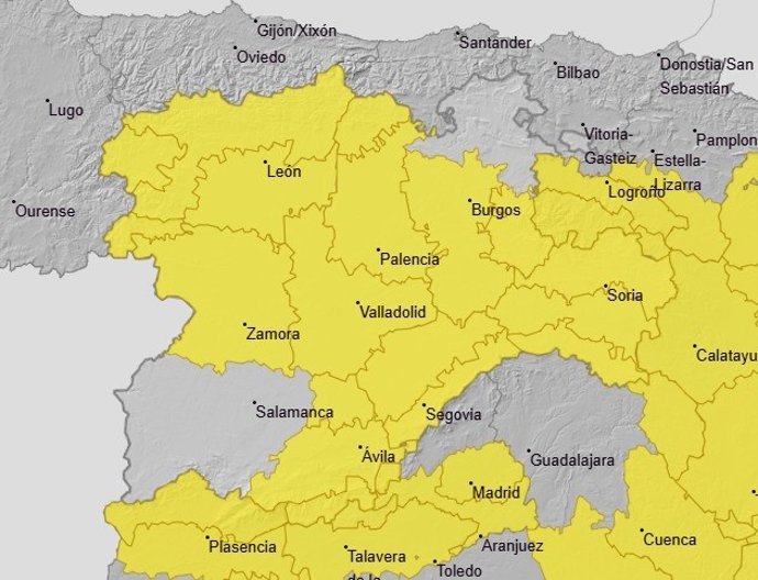 Casi todas las provincias de CyL estarán en aviso amarillo este sábado por calor, lluvias y tormentas