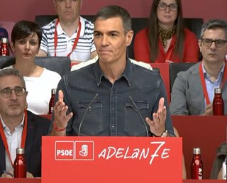 El presidente del Gobierno y secretario general del PSOE, Pedro Sánchez, durante su intervención en el Comité Federal del PSOE, el 5 de julio de 2025.