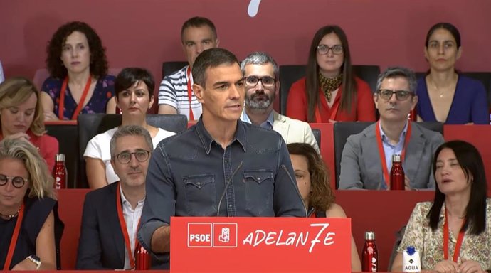 El presidente del Gobierno y secretario general del PSOE, Pedro Sánchez, durante su intervención en el Comité Federal del PSOE, el 5 de julio de 2025.
