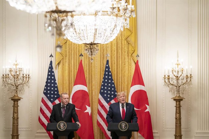 Archivo - November 13, 2019, Washington, DC, United States of America: Washington, United States of America. 13 November, 2019. U.S President Donald Trump and Turkish President Recep Tayyip Erdogan during a joint press conference in the East Room of the W