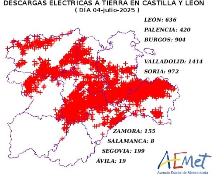 CyL registró este viernes una actividad eléctrica "muy intensa" con 4.727 rayos, más de 1.400 en Valladolid
