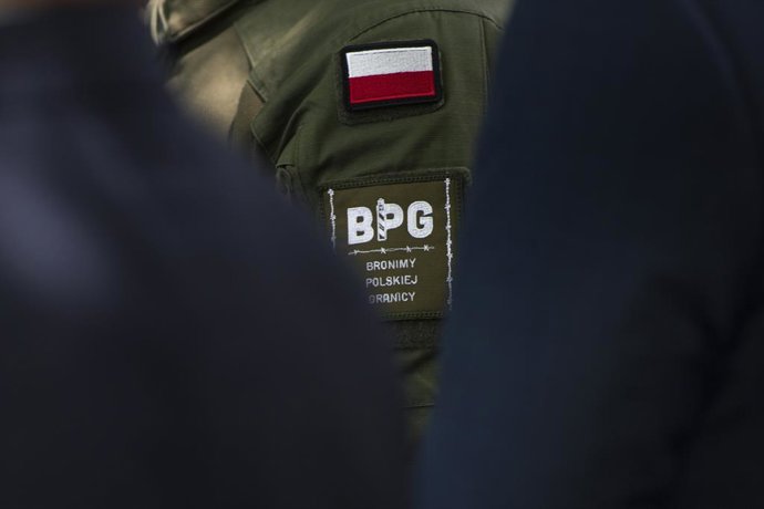 July 4, 2025, Warsaw, Masovian Voivodeship, Poland: The symbol of the ''We Defend the Polish Border'' movement (Bronimy Polskiej Granicy) is seen on a uniform of an activist during the anti-migrants and anti-German protest. Outside the German embassy in W