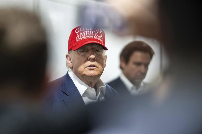 July 1, 2025, Ochopee, Fl, United States of America: U.S. President Donald Trump, listens to a question from the media following a facility tour at Dade-Collier Training and Transition Airport, July 1, 2025 in Ochopee, Florida. Trump plans on building a m