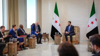 July 5, 2025, Syria, Syria, Syrian Arab Republic: Syrian President Ahmed al-Sharaa receives UK Foreign Secretary David Lammy in Damascus, Syria, on July 5, 2025