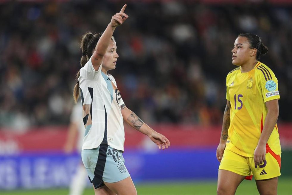 Archivo - Claudia Pina celebra su gol durante el España-Bélgica de la Liga de Naciones 2025