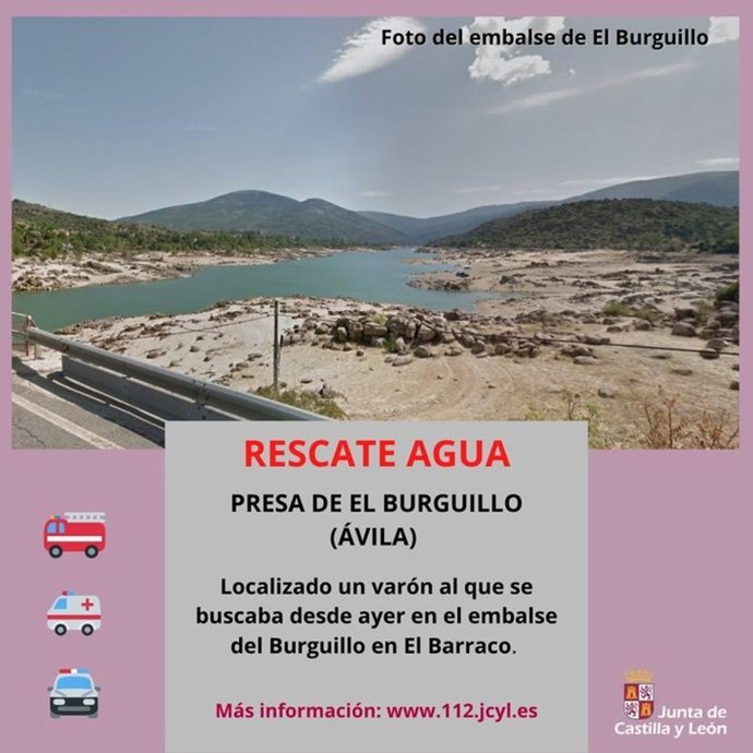 Gráfico elaborado por el 112 con datos del hallazgo del cuerpo del varón al que se buscaba en el embalse del Burguillo en El Barraco (Ávila)