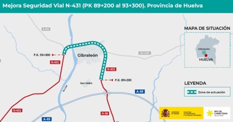 Imagen de la futura actuación en la A-431 en Gibraleón (Huelva).