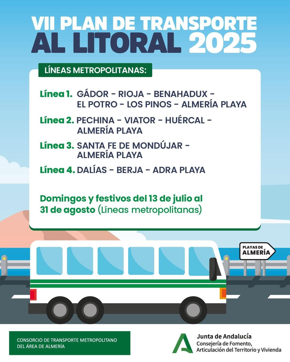 La Junta conecta por autobús los municipios del interior con las playas de Almería y Adra