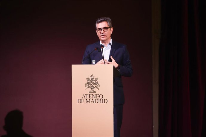 El ministro de la Presidencia, Justicia y Relaciones con las Cortes, Félix Bolaños, interviene en 'Los Desayunos del Ateneo', en el Ateneo de Madrid, a 7 de julio de 2025, en Madrid (España).