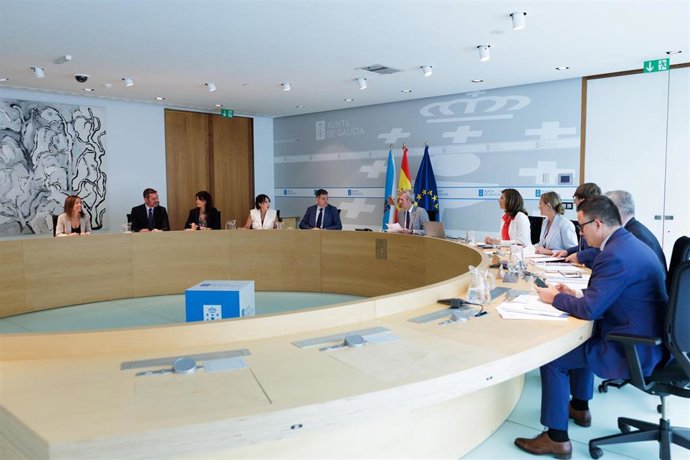 Ou titular do Executivo galego, Alfonso Rueda, preside a reunión do Consello dá Xunta. Sala do Consello, 07/07/25.