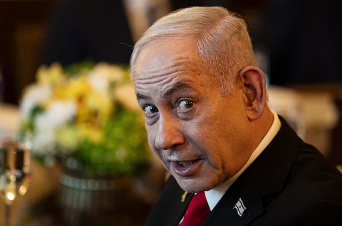 July 7, 2025, Washington, District Of Columbia, USA: Israeli Prime Minister Benjamin Netanyahu, speaks during a dinner with US President Donald Trump, not pictured, in the Blue Room of the White House in Washington, DC, US, on Monday, July 7, 2025. Israel