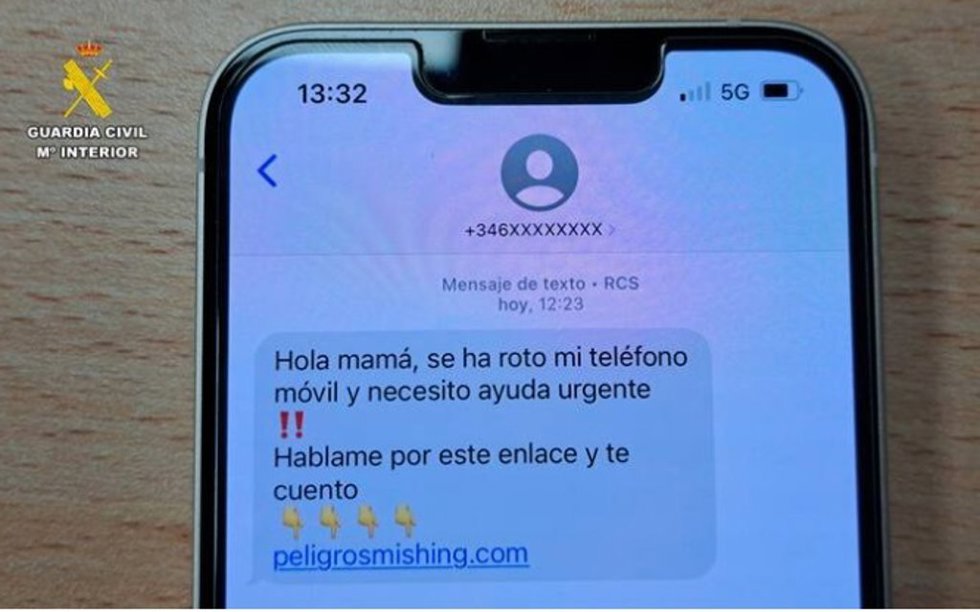Ejemplo de mensaje del timo del 'hijo en apuros'.