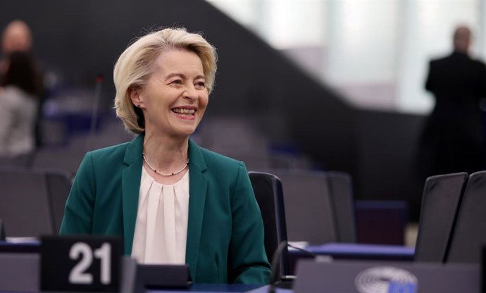 08 July 2025, France, Strassburg: The President of the European Commission, Ursula von der Leyen takes part in the plenary session of the European Parliament. Photo: Philipp von Ditfurth/dpa