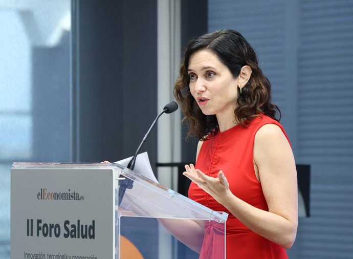 La presidenta de la Comunidad de Madrid, Isabel Díaz Ayuso, interviene en el II Gran Foro de Salud de elEconomista, en el Espacio de Eventos de elEconomista, a 8 de julio de 2025, en Madrid (España).