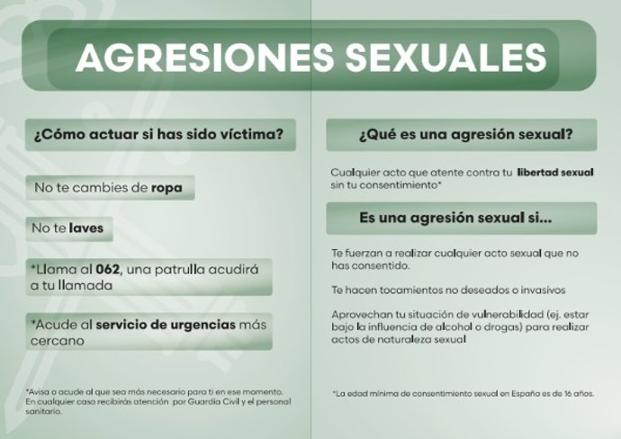 Consejos de la Guardia Civil para víctimas de agresiones sexuales