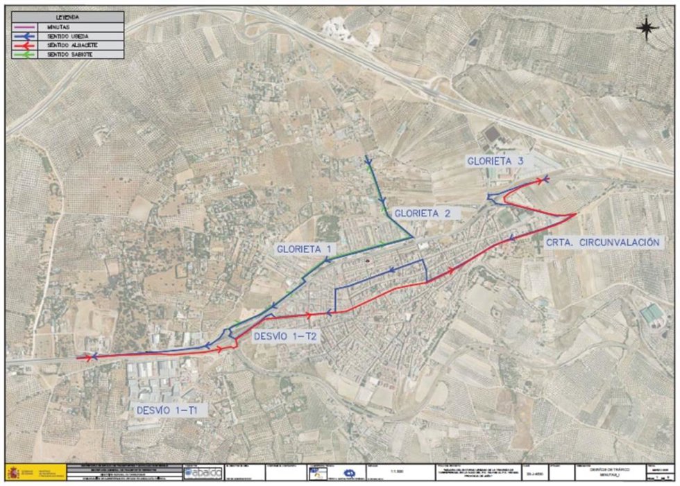 Archivo - Imagen con los desvíos alternativos en el trazado de la obra de mejora de la travesía de Torreperogil, en la N-322