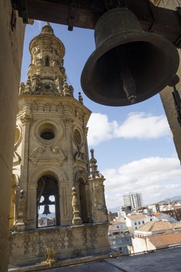 Torres de la Concatedral de Santa María de la Redonda durante una visita a las torres del templo,  a 8 de julio de 2025, en Logroño, La Rioja (España).