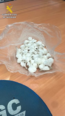 Monodosis de cocaína incautadas por la Guardia Civil al detenido en Santa Lucía de Tirajana (Gran Canaria)