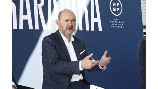 El presidente de la RFEF, Rafael Louzán, durante el acto de presentación de Aitor Karanka como nuevo director técnico de desarrollo y de la selección masculina absoluta.