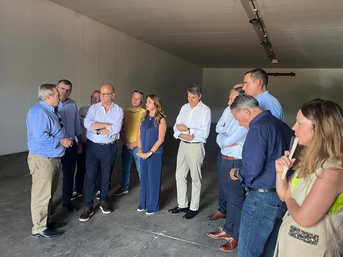 El delegado del Gobierno en Andalucía, Pedro Fernández (c), en su visita a Linares.