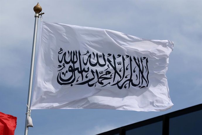 June 20, 2025, Saint Petersburg, Russia: The national flag of the Islamic Emirate of Afghanistan, the Taliban, fluttering in the wind on a flagpole in Saint Petersburg, Russia.