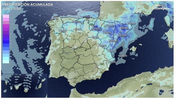 Acumulados de lluvia previstos hasta el domingo