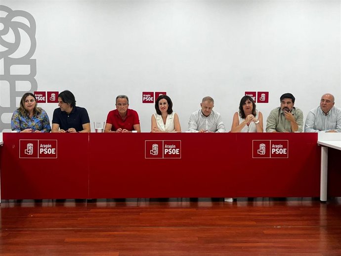 La secretaria general del PSOE Zaragoza, Teresa Ladrero, al frente de la reunión de la Ejecutiva Provincial.