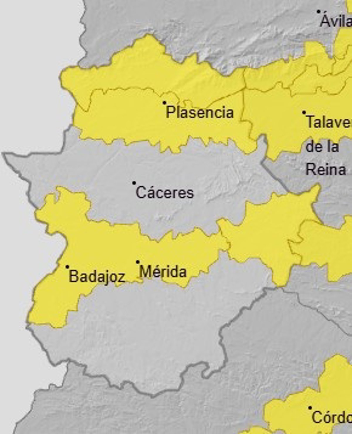 Cuatro comarcas extremeñas continúan este miércoles en alerta amarilla por altas temperaturas
