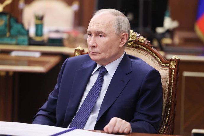 RUSSIA, MOSCOW - JULY 8, 2025: Russia's President Vladimir Putin during a meeting with Russian Federal Financial Monitoring Service (Rosfinmonitoring) head Yuri Chikhanchin at the Moscow Kremlin