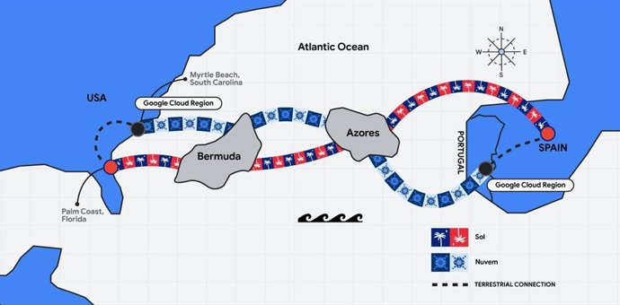 Projeto Sol, o segundo cabo submarino do Google Cloud entre a Espanha e os EUA