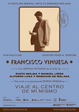 Cartel de 'Viaje al centro de mí mismo' el espectáculo con el que Francisco Vinuesa llega a Estepona en la IX edición de la Bienal de Arte Flamenco.