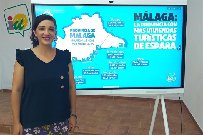 La coordinadora de IU Málaga, Toni Morillas, demanda medidas urgentes para "frenar la enorme plaga" de las viviendas turísticas en la provincia.