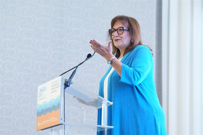 La comisaria europea para el Mediterráneo, Dubravka Suica, durante un acto en los MedCat Days en el Palau de Pedralbes de Barcelona, que conmemoran el 30 aniversario del Proceso de Barcelona.