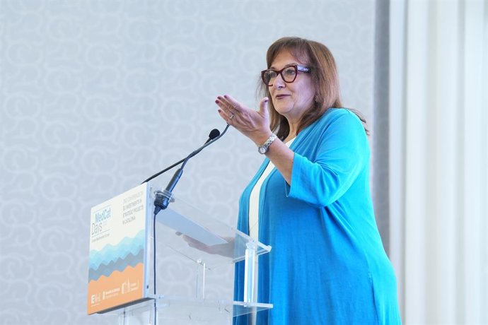 La comisaria europea para el Mediterráneo, Dubravka Suica, durante un acto en los MedCat Days en el Palau de Pedralbes de Barcelona, que conmemoran el 30 aniversario del Proceso de Barcelona.