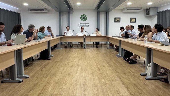 Sesión inaugural del curso iberoamericano, a cargo de Ciro Murayama, director de UNAM-España, y el rector de la UNIA, José Ignacio García.