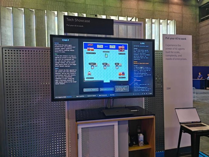 A demonstração do agente orquestrador apresentada pela IBM no IBM Think Madrid.