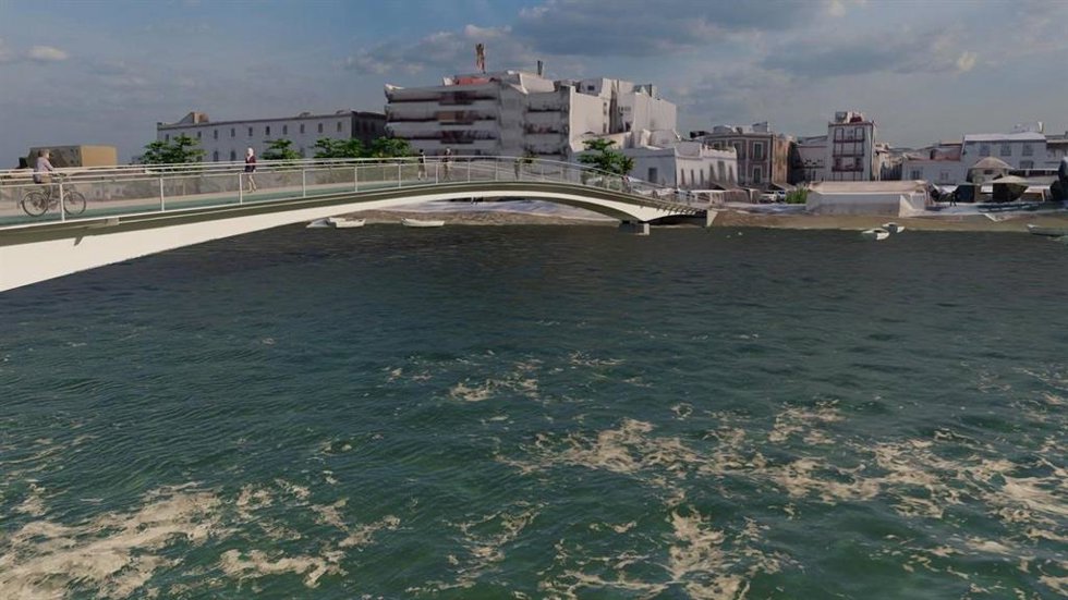 Recreación de la segunda pasarela peatonal sobre el río Guadalete en El Puerto.