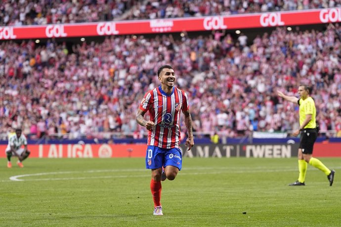 Archivo - Angel Correa of Atletico de Madrid celebrates a goal during the Spanish League, LaLiga EA Sports, football match played between Atletico de Madrid and Real Betis Balompie at Riyadh Air Metropolitano stadium on May 18, 2025, in Madrid, Spain.