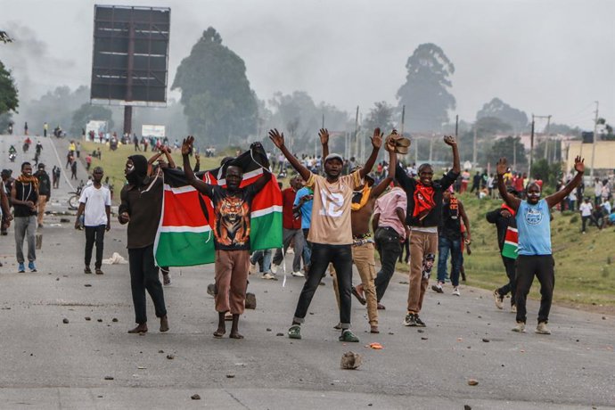 July 7, 2025, Nakuru, Kenya: Protesters wave the Kenyan flag during the Saba Saba demonstrations. Saba Saba Day (7/7) is commemorated annually on July 7 to mark the 1990 pro-democracy protests that demanded an end to one party rule under President Daniel 