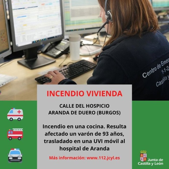 Gráfico elaborado por el 112 con datos del incendio registrado en Aranda de Duero