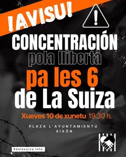 Cartel concentración en Gijón de 'las seis de 'La Suiza'