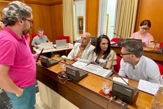 El portavoz del PSOE en el Ayuntamiento de Córdoba, Antonio Hurtado, en la bancada del Pleno con los concejales de su partido.
