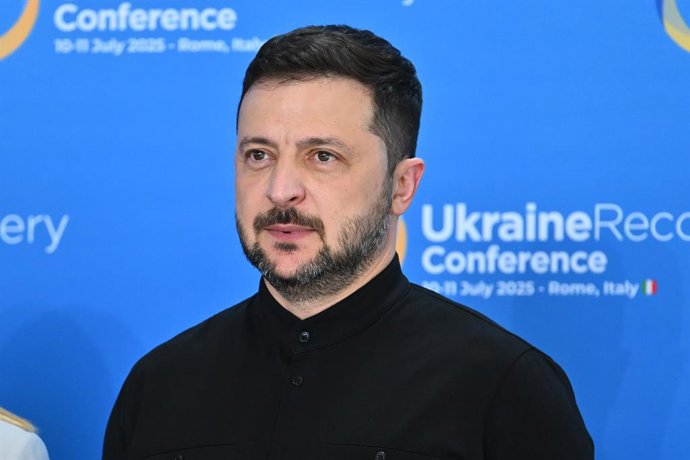 10 de julho de 2025, Roma, Itália: Volodymyr Zelensky, presidente da Ucrânia, participa da Conferência de Recuperação da Ucrânia 2025, 10 de junho de 2025, Centro de Convenções La Nuvola, Roma, Itália.