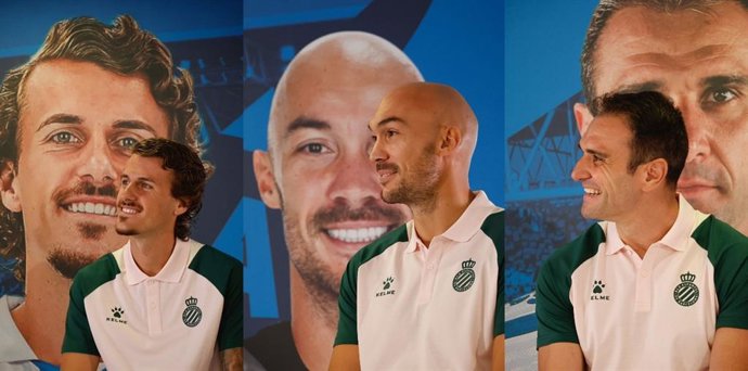 Carlos Romero, Marko Dmitrovic y Kike García en su presentación como jugadores del RCD Espanyol