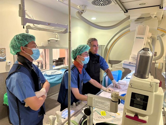 Los médicos chinos que realizan una estancia en el HUCA con los profesionales de la unidad.