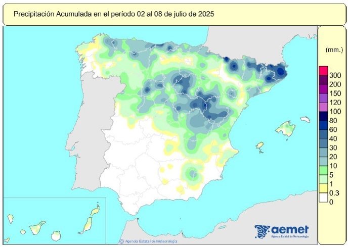 Las lluvias acumuladas en este año hidrológico ascienden a 632 l/m2, un 13% más de lo habitual.